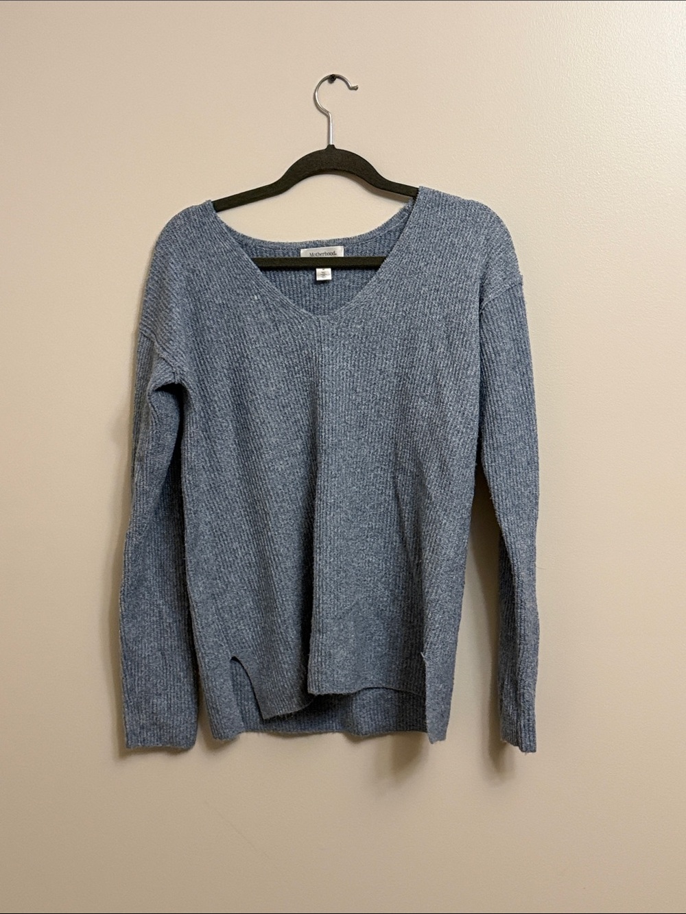 Motherhood Maternity Blue V-Neck Ribbed Sweater